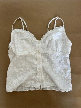 aerie White Floral Eyelet Button-Front Cami